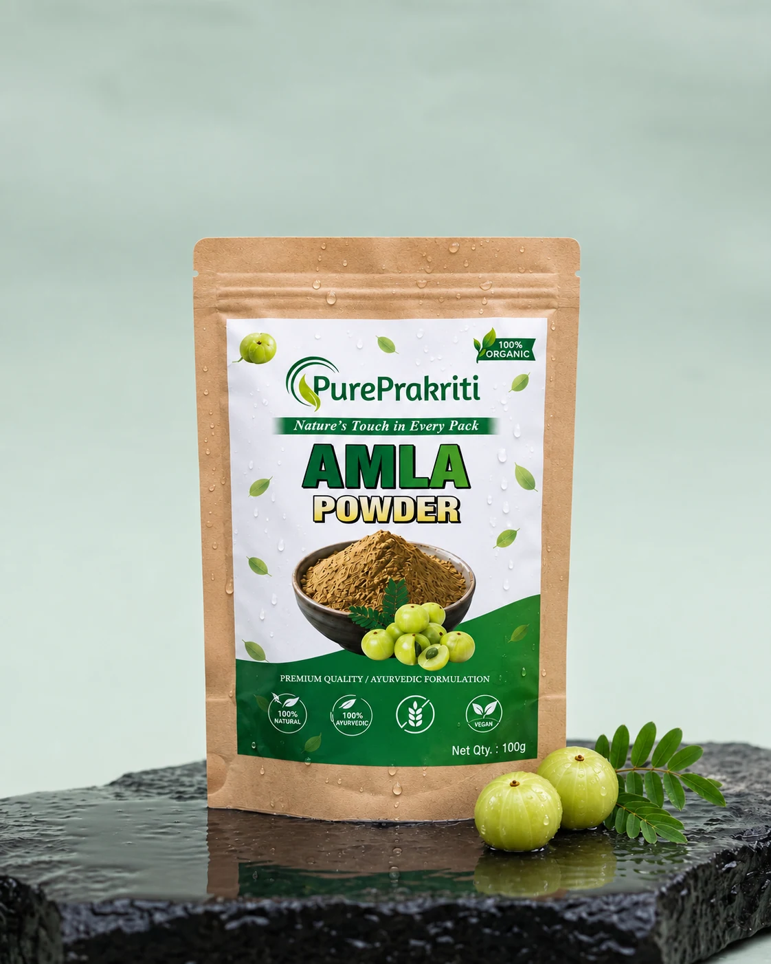 PurePrakriti Amla Powder on wet stone
