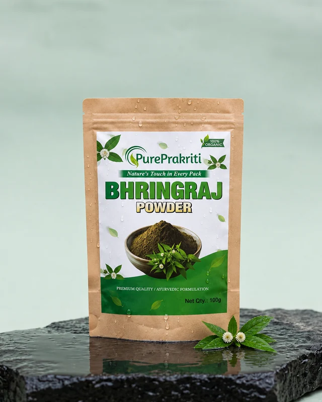 PurePrakriti Bhringraj Powder on wet stone