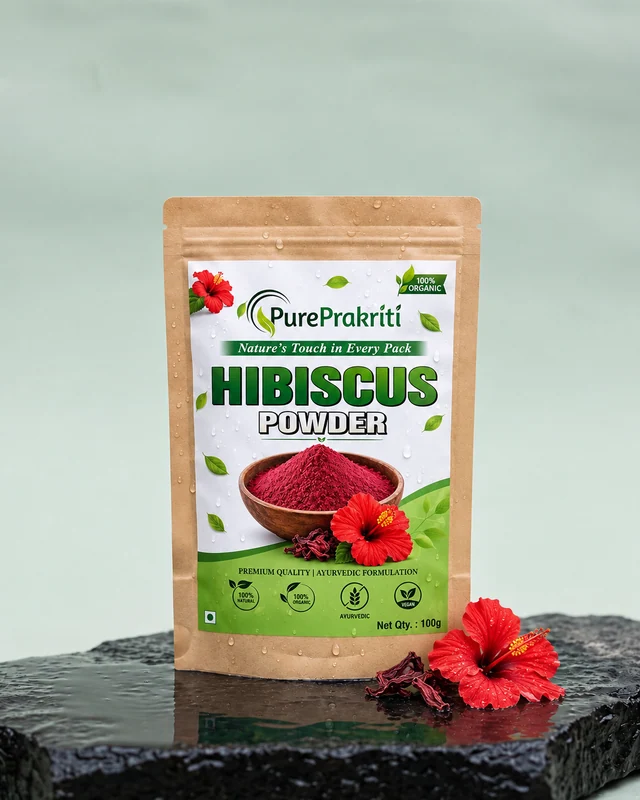 PurePrakriti Hibiscus Powder on wet stone