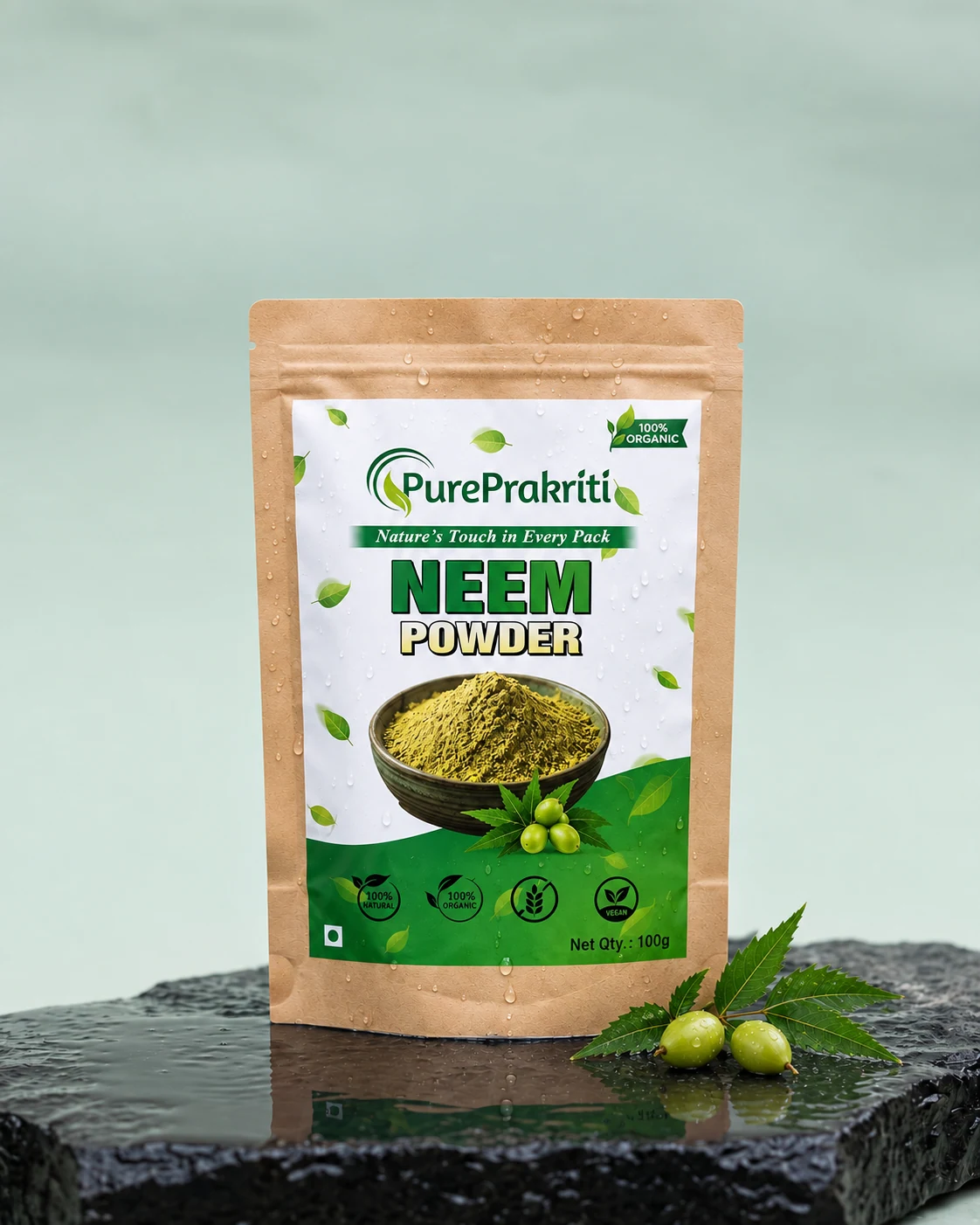 PurePrakriti Neem Powder on wet stone
