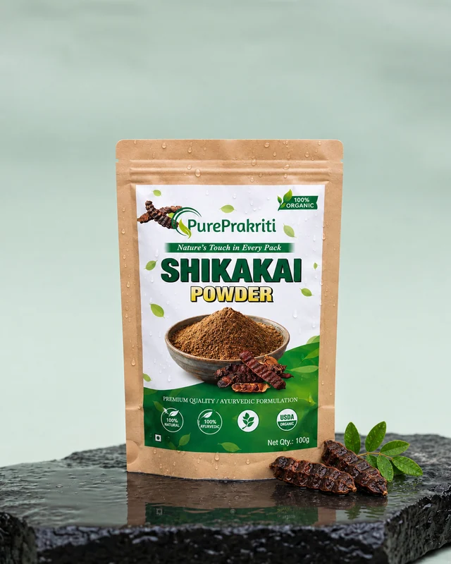 PurePrakriti Shikakai Powder on wet stone